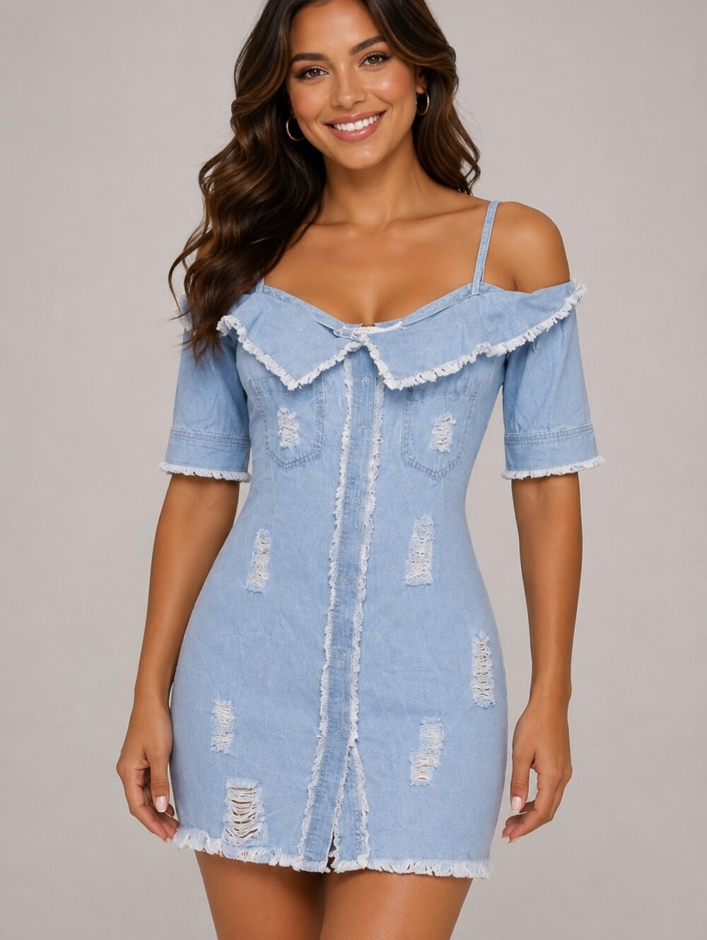 Hot & Delicious Light Blue Frayed Mini Dress - NWT